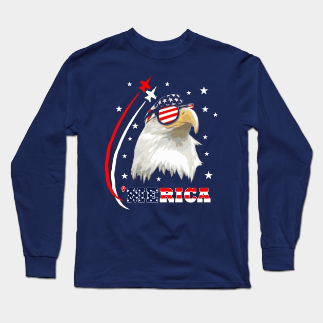 American Bald Eagle Merica Patriot Long Sleeve T-Shirt by Nerd_art